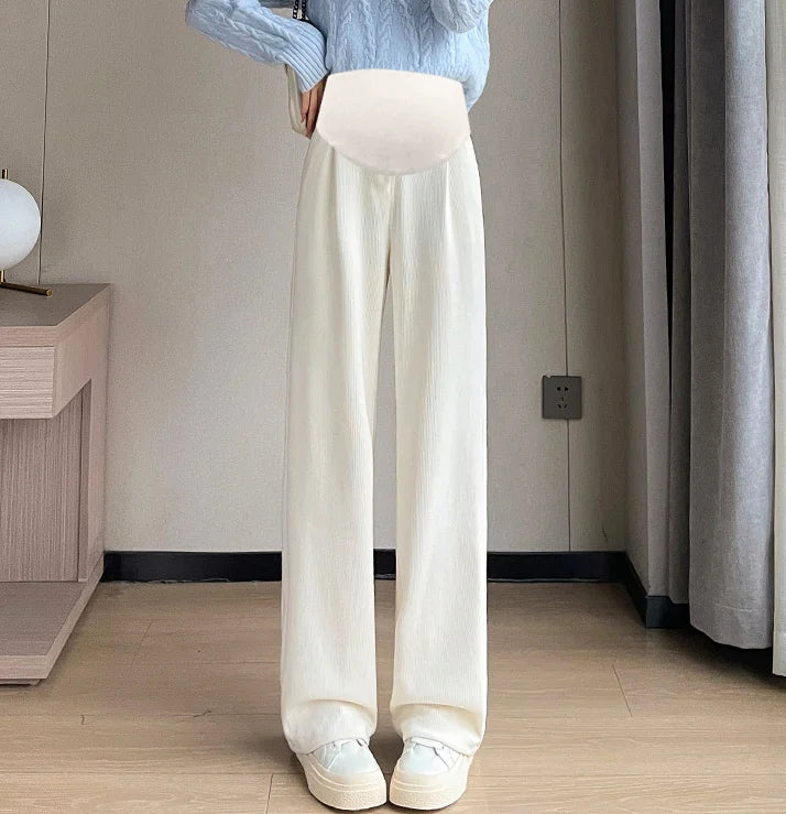 M-4XL Pregnant Women Cotton Fleece Radish Pants Autumn Ankle-length Maternity Corduroy Trousers High Waist Pregnancy Sweatpants