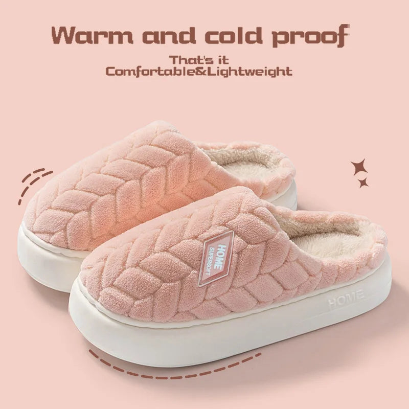 Cotton slippers men's winter new couple indoor home warm and non slip plush bag with cotton shoes women's added velvet