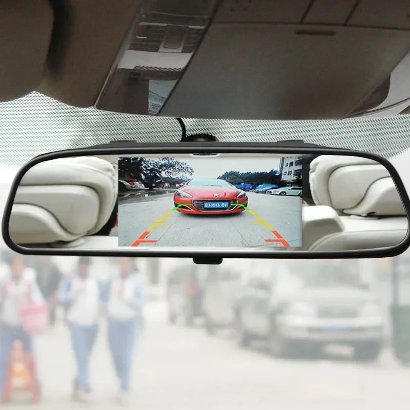 QXNY HD 4.3/5 Inch Rear View Mirror 12V 24V Monitor for Vehicle Truck Van RV Lorry Parking Backup Camera LCD Color Display 2 Way