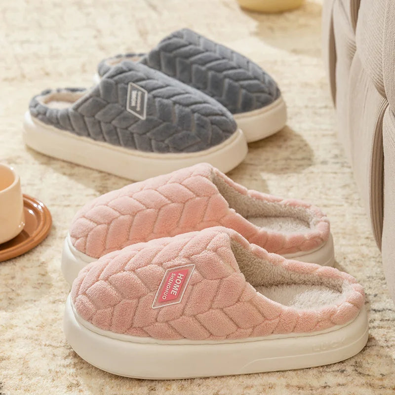Cotton slippers men's winter new couple indoor home warm and non slip plush bag with cotton shoes women's added velvet