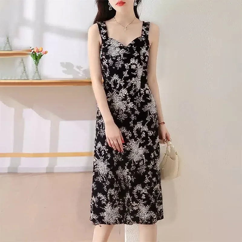 New Style Ladies Summer Simplicity Elegant Fashion Slim Trend Sexy Floral Retro A-line Skirt Fashion Camis Printing Elegant