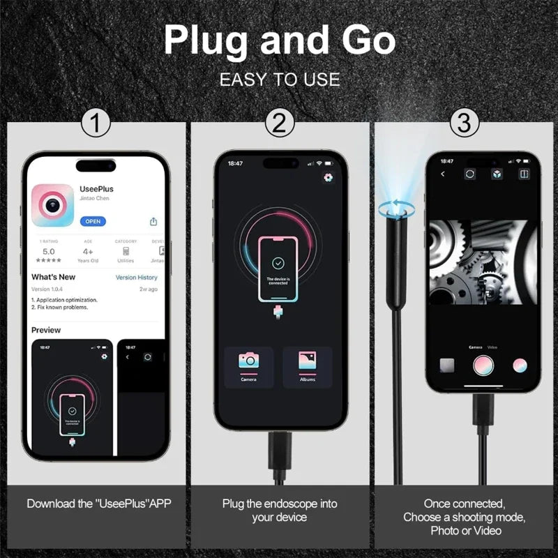 360 Degree Rotation Endoscope Camera 6mm Lens HD Articulated Inspection Borescope Camera IP67 for Automotive Car IOS Android