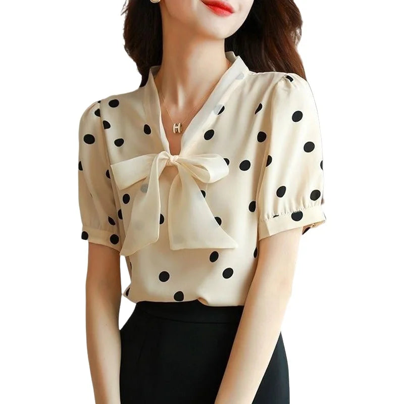 Summer 2026 plus Size Women's Shirt Butterfly Knot Loose Short Sleeve Chiffon Top Slimming for Heavy Sister 200 Pounds