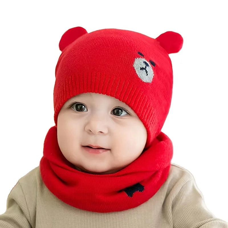 Baby  Winter Hat Scarf Set Knitted Beanie with Neck Collar for Newborn and Infant Baby  Boys Girls Cap with Cute Ears