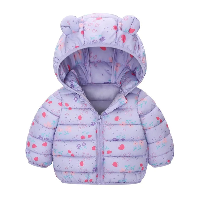 Cartoon Dinosaur Print Boys Baby Lightweight Down Jackets Warm Hooded Outerwear Winter Autumn Kids Girls Coats Casual Clothing