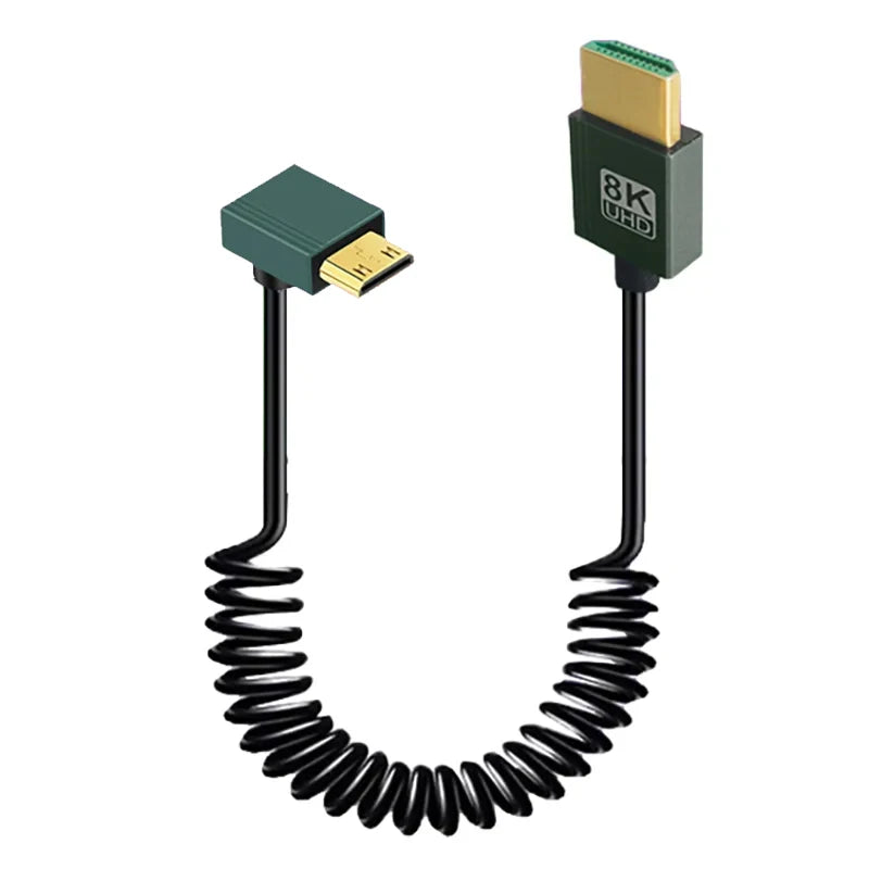 8K UHD Cable 2.1 Standard HD Mini-HD Micro-HD Stretch Spring Curl Flexible Cord for PC Phone Tablet Camera DV Monitor HDTV