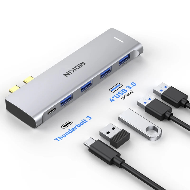 MOKiN 5 IN 2 USB 3.0 Hub 4 Ports TB3 USB HUB for Mouse, Keyboard Compatible with MacBook Pro Air Laptop Desktop Splitter