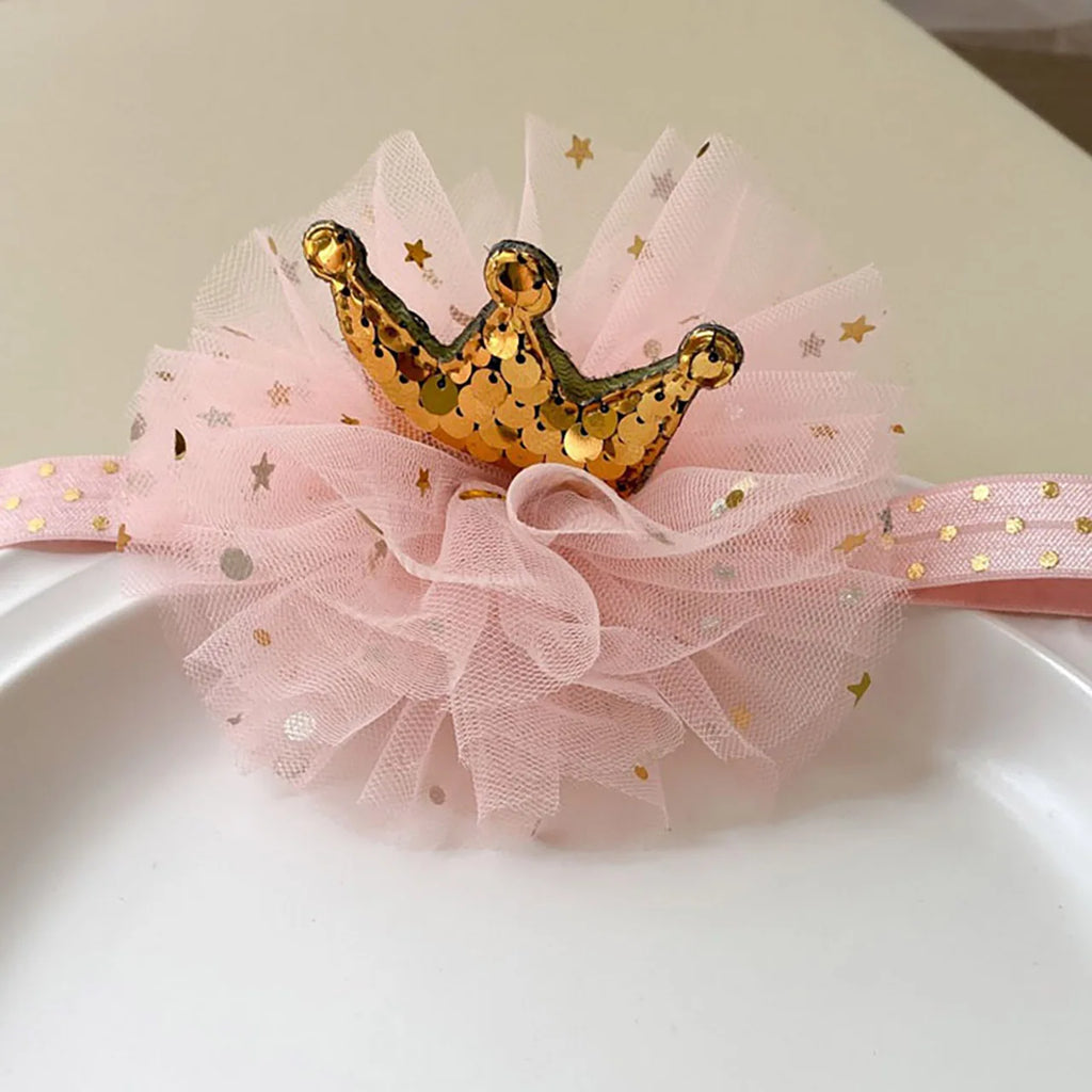 Sweet Cute Baby Hairbands Girls Princess Glitter Crown Headwear Lace Mesh Gauze Party Elastic Headbands Kids Hair Accessories