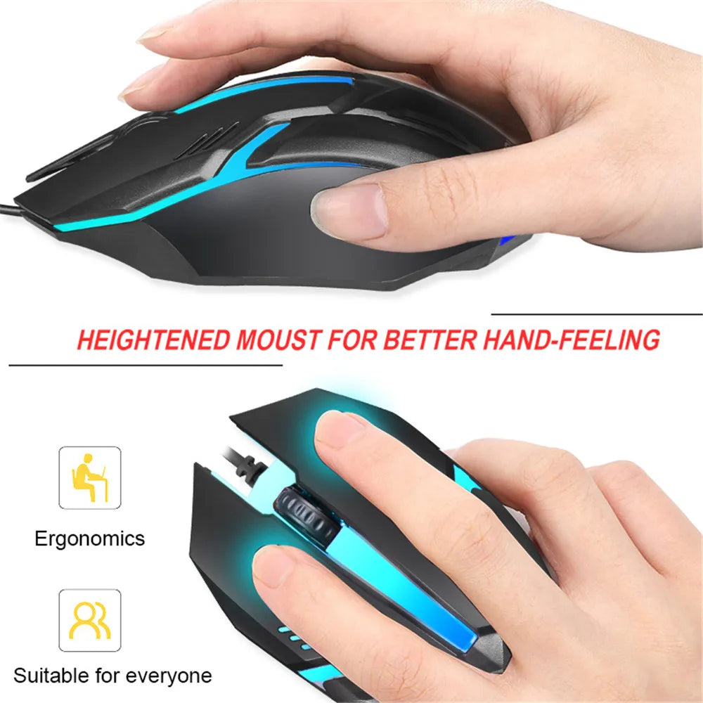E-sports USB wired mouse, colorful 3-button LED gaming mouse, wired optical mouse, suitable for desktop and laptop computers