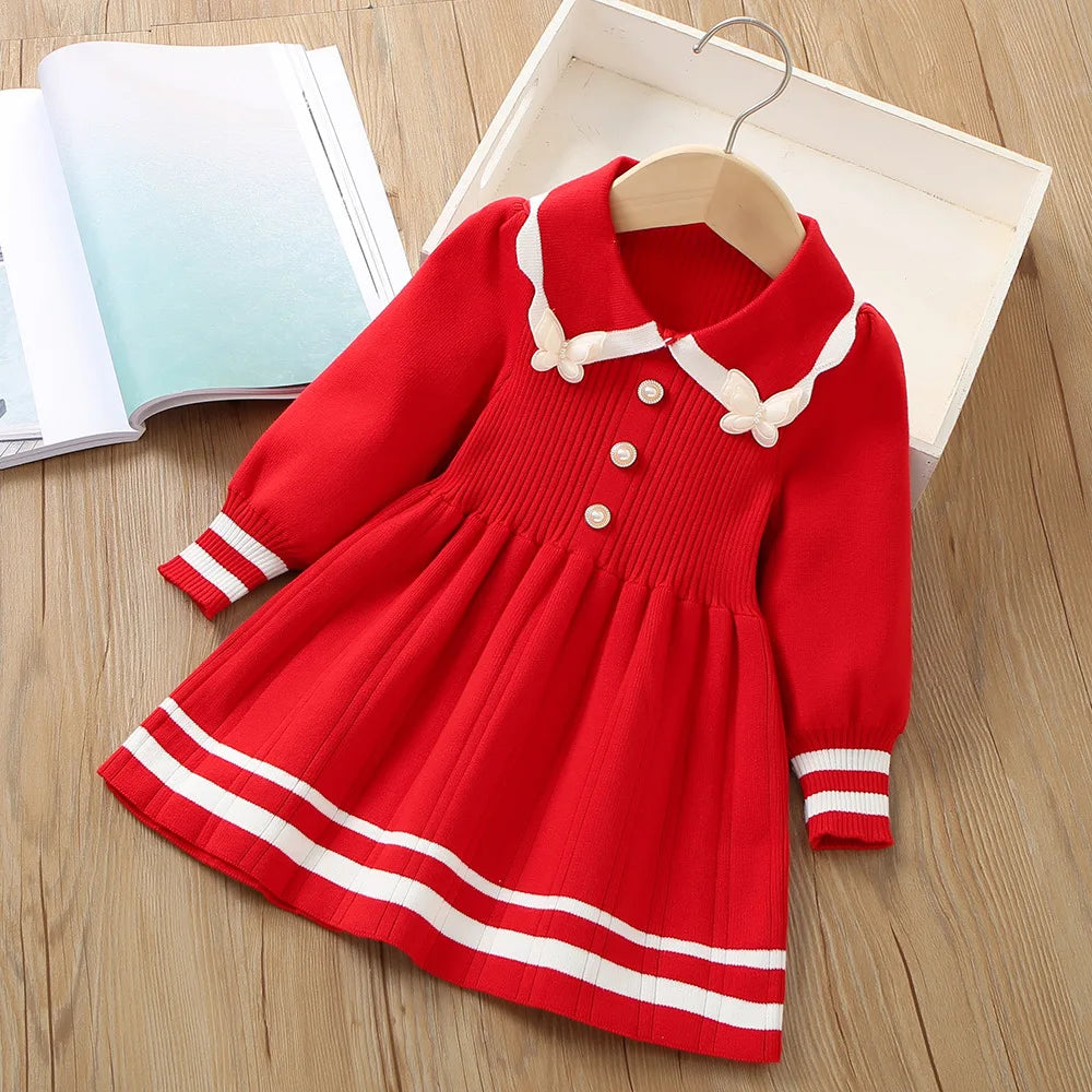 Girls Dress Winter Knitting Sweater Dress Autumn Long Sleeve Princess Dress Vestidos Warm Toddler Girl Clothes Kids Clothing