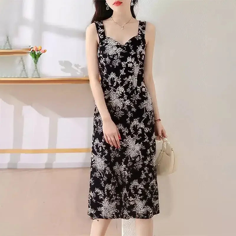 New Style Ladies Summer Simplicity Elegant Fashion Slim Trend Sexy Floral Retro A-line Skirt Fashion Camis Printing Elegant