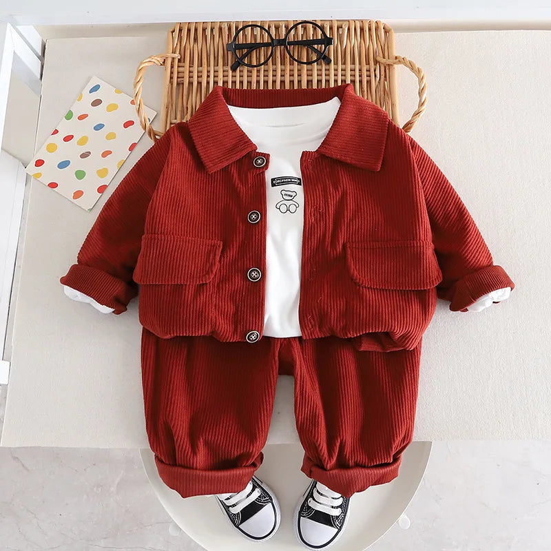Children's Set 2025 New Spring and Autumn Boys' Korean Edition Denim Set Coat+T-shirt+Jeans Infant Fashion Three Piece Set 0-6Y