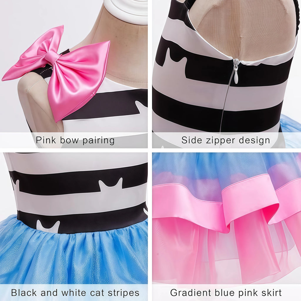 Rainbow Cartoon Cat Costume For Girls Kids Princess Birthday Tutu Dress Outfit For Children Halloween Party Carnival Dress Up