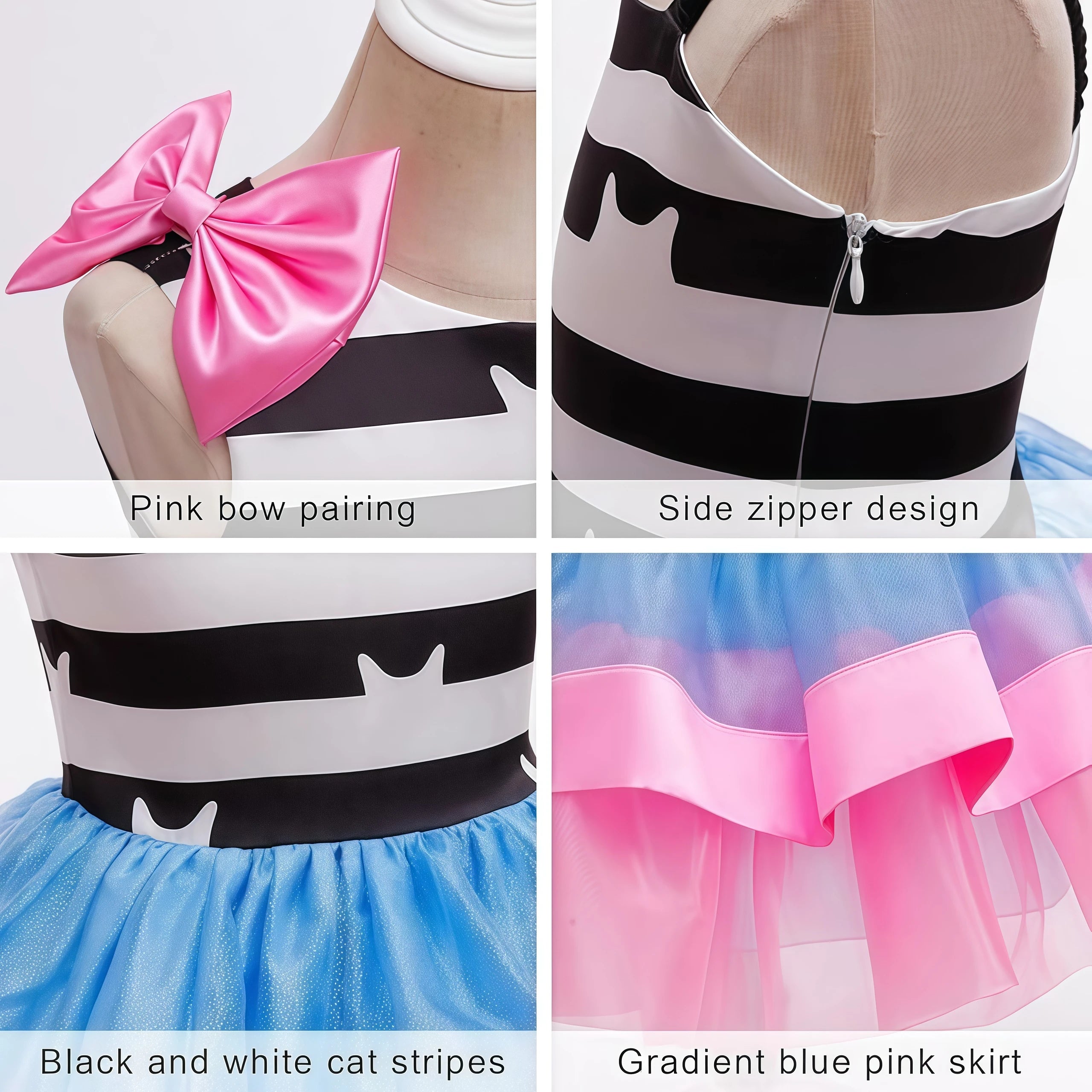Rainbow Cartoon Cat Costume For Girls Kids Princess Birthday Tutu Dress Outfit For Children Halloween Party Carnival Dress Up