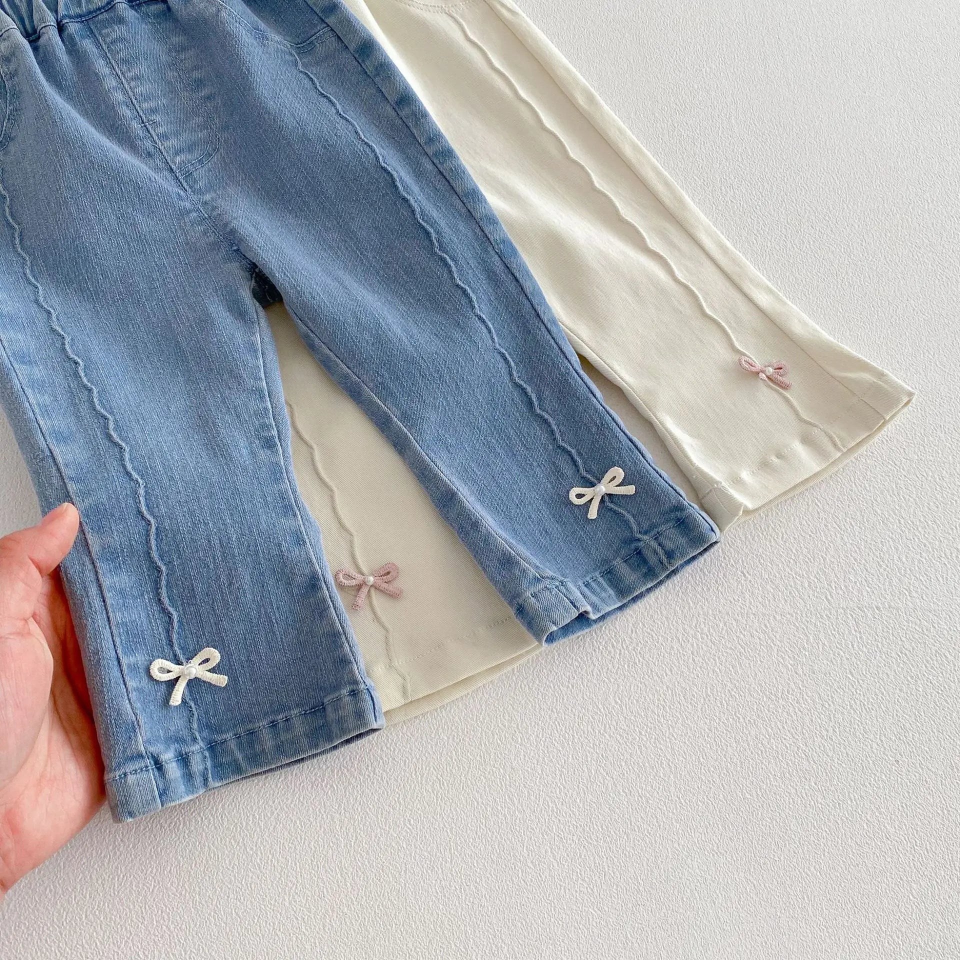 LILIGIRL Girls Jeans with Cute Bow Decor, 2026 Korean Style Spring Denim Pants, New Kids Trousers