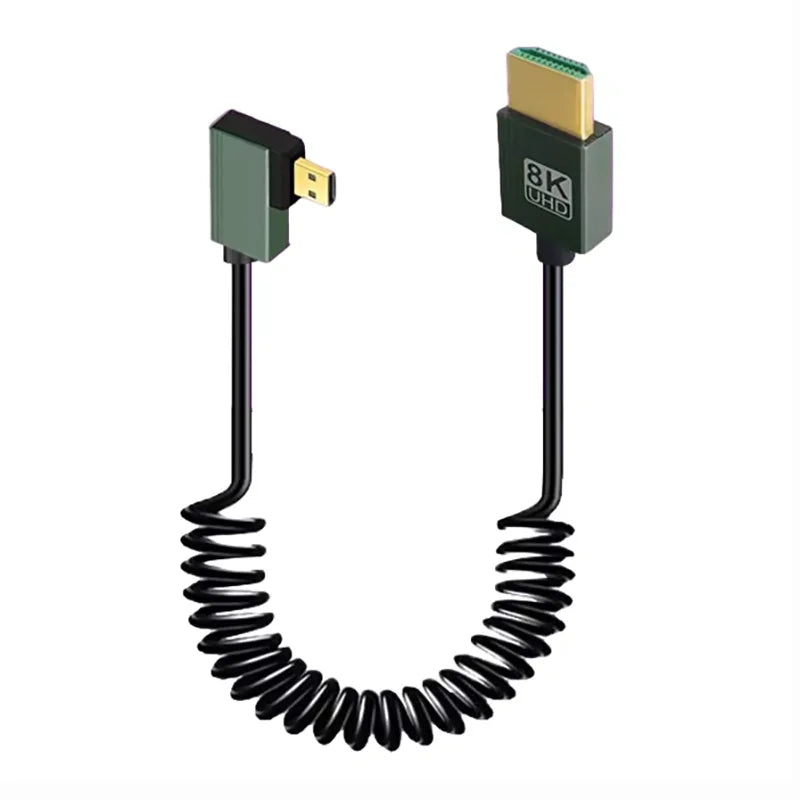 8K UHD Cable 2.1 Standard HD Mini-HD Micro-HD Stretch Spring Curl Flexible Cord for PC Phone Tablet Camera DV Monitor HDTV