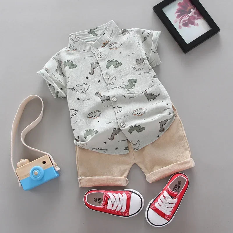summer new boy cute cartoon cotton shirt short sleeve suit casual kids clothing Boy Sets 2 pieces baby clothes