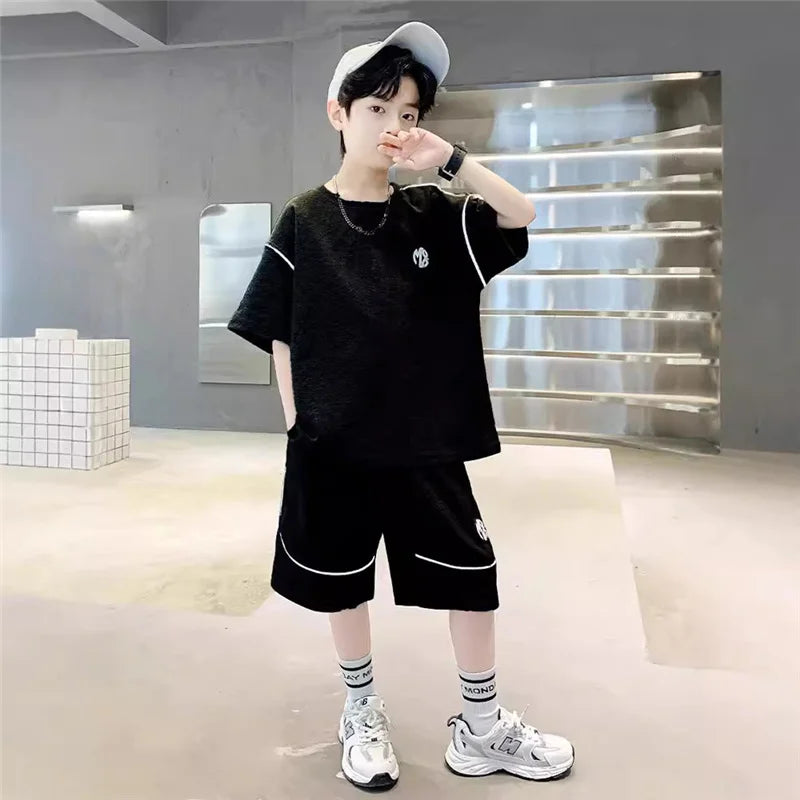 New Boys Casual Clothing Sets Summer Fashion Kids T-shirts+Shorts 2 Piece Outfits TeenHigh Quality Sports Suits 5-14 Years