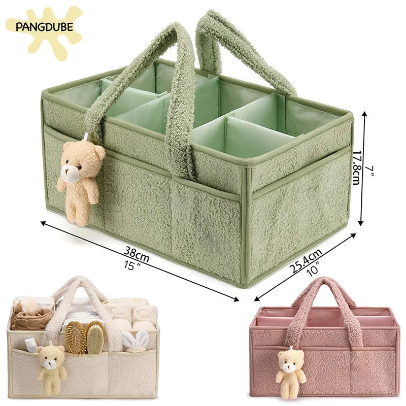 PANGDUBE Plush Baby Diaper Bag with Cute Bear Nappy Organizer Diaper Caddy Diaper Stackers & Caddies Mom Bag for Baby Things