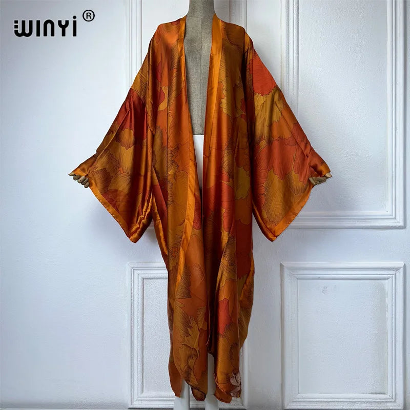 2022 WINYI Summer Beach Wear Swim Suit Cover Africa sweet lady boho Cardigan stitch colorful sexy Holiday long Sleeve Kimono