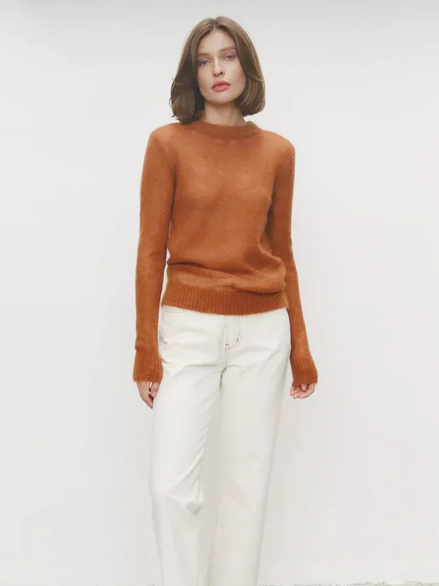 Blubelle Women's Elegant Slim Fit Sweater Summer Autumn Jumpers Casual Chic Round Neck Long Sleeved Fashion Loose Pullovers