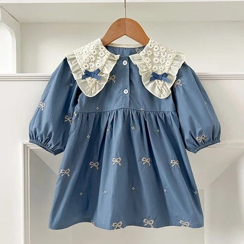 2024 New Autumn Sister Clothes Baby Girl Romper Kids Princess Dresses Long Sleeved Cotton Embroidery 2-6Yrs Girl Party Dress