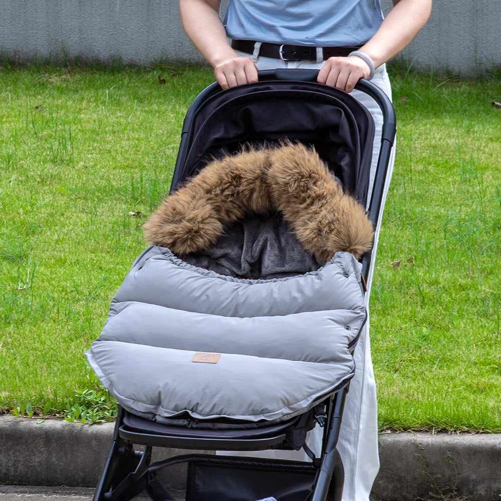 Baby Stroller Accessories Universal Pram Socks With Windproof Hooded Removable Fur Collar Winter Warm Envelope For Discharge