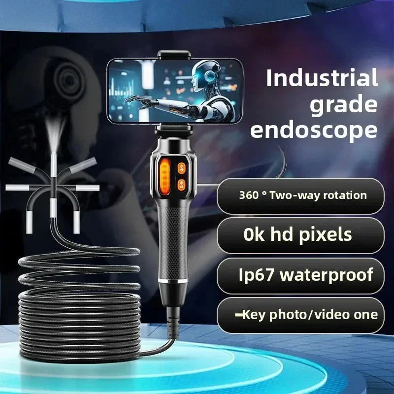 360 Degree Rotation Endoscope Camera 6mm Lens HD Articulated Inspection Borescope Camera IP67 for Automotive Car IOS Android