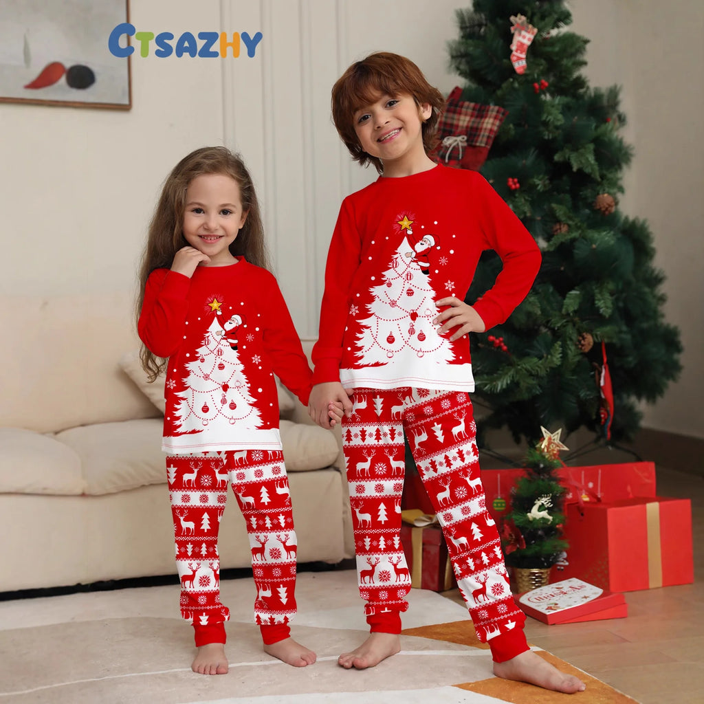 2026 New Christmas Family Look Pajamas Short Sleeve O Neck Sleepwear Dad Mom Kids Matching Pajamas Set Cute Print 2 Pieces Suit