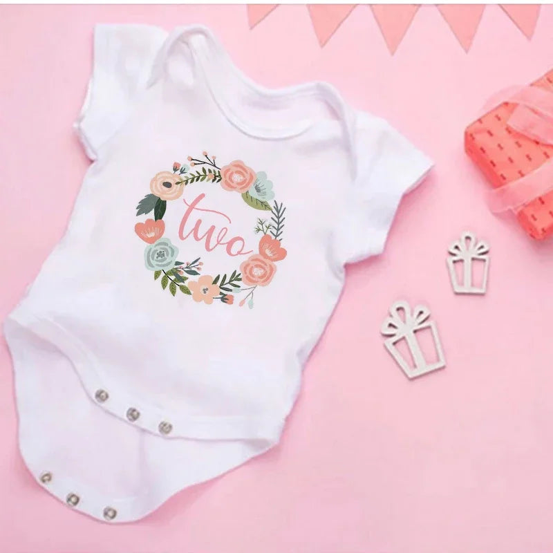 My 2st Birthday Newborn Summer Bodysuit Infant Body Baby Princess Short Sleeve Jumpsuit Baby Girl Birthday Party Outfits Clothes