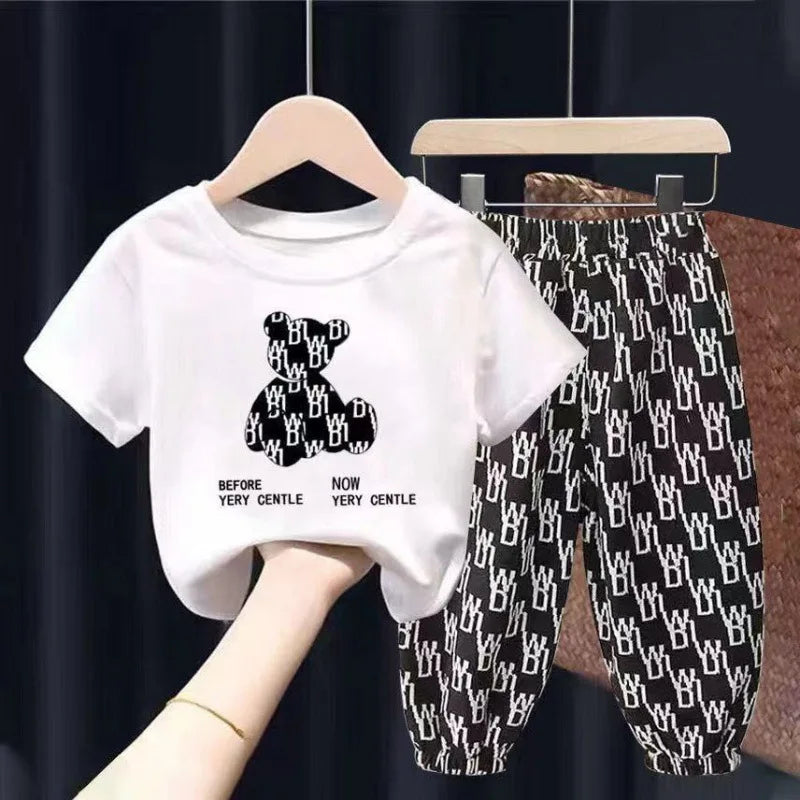 Mother Kids Set Summer 2pcs Clothes Children Boy Girl Clothes Sets Cute Clothing Cotton Short Sleeve Trousers T-shirt Pants Suit