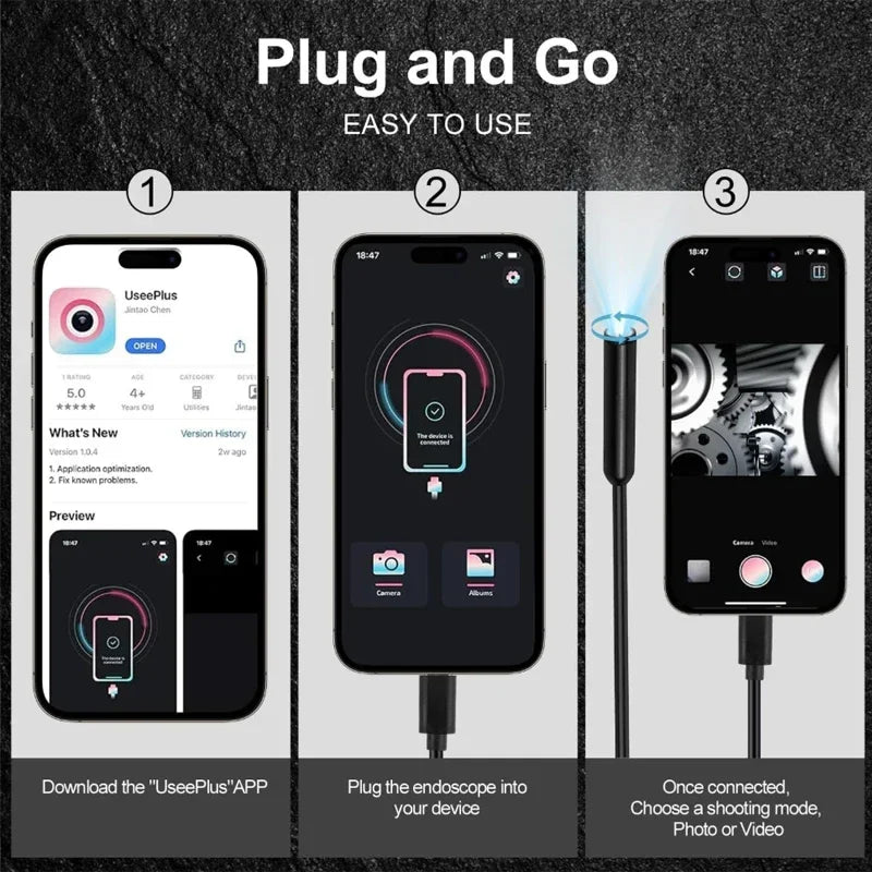 360 Degree Rotation Endoscope Camera 6mm Lens HD Articulated Inspection Borescope Camera IP67 for Automotive Car IOS Android