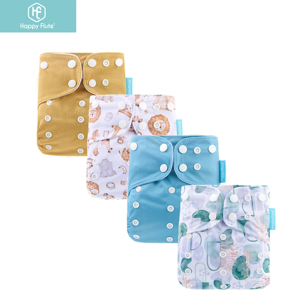Happyflute New Desig Hot Sale 4Pcs OS Pocket Diaper Washable&Reusable Absorbent Ecological Diaper Cover Adjustable Baby Nappy