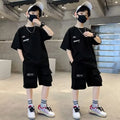 Summer Kids Boys T-Shirt+Shorts 2-Piece Set Letter Printing Children Teen Loose Comfortable Sports Casual Clothes 4-14 Years Old