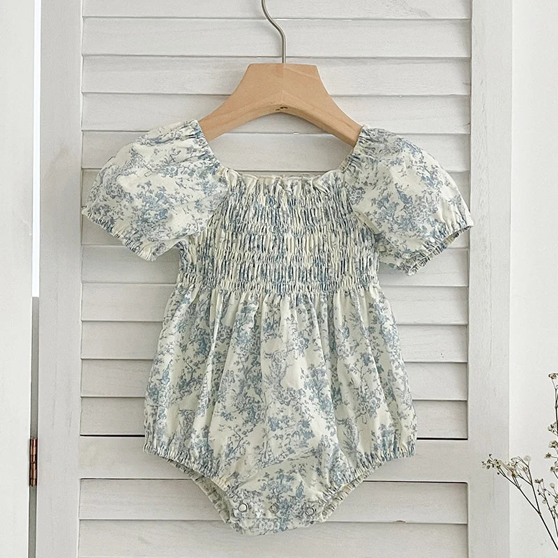 2024 New Summer Sisters Clothes Girls Princess Dress Toddler Baby Bodysuits Short Sleeved Cotton Print Kids Party Dress