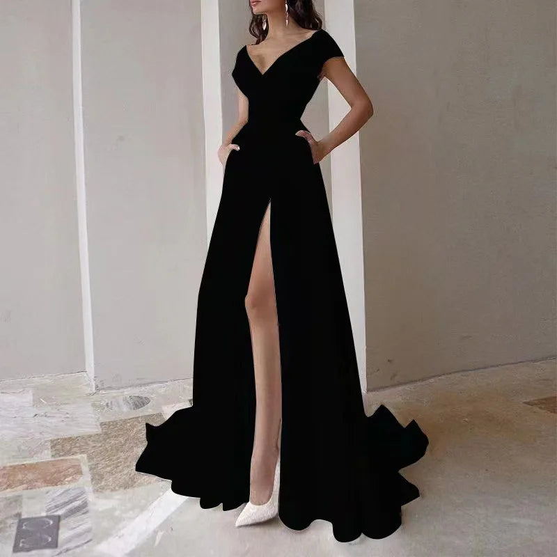 WEIN Dress Women Evening Summer Sleeveless V Neck Sexy Split Maxi Long Elegant Party White Lady Dresses Black Red Colorful party