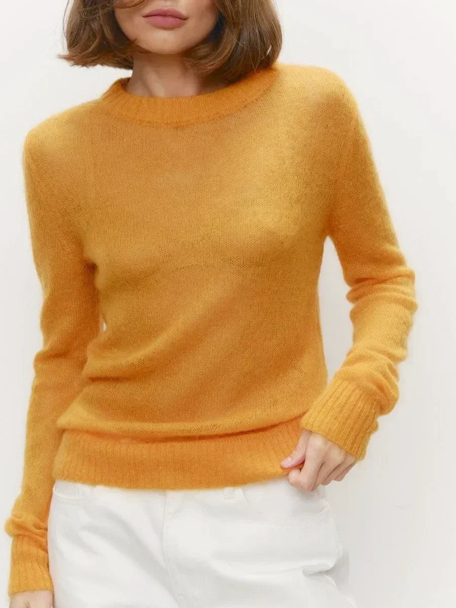 Blubelle Women's Elegant Slim Fit Sweater Summer Autumn Jumpers Casual Chic Round Neck Long Sleeved Fashion Loose Pullovers