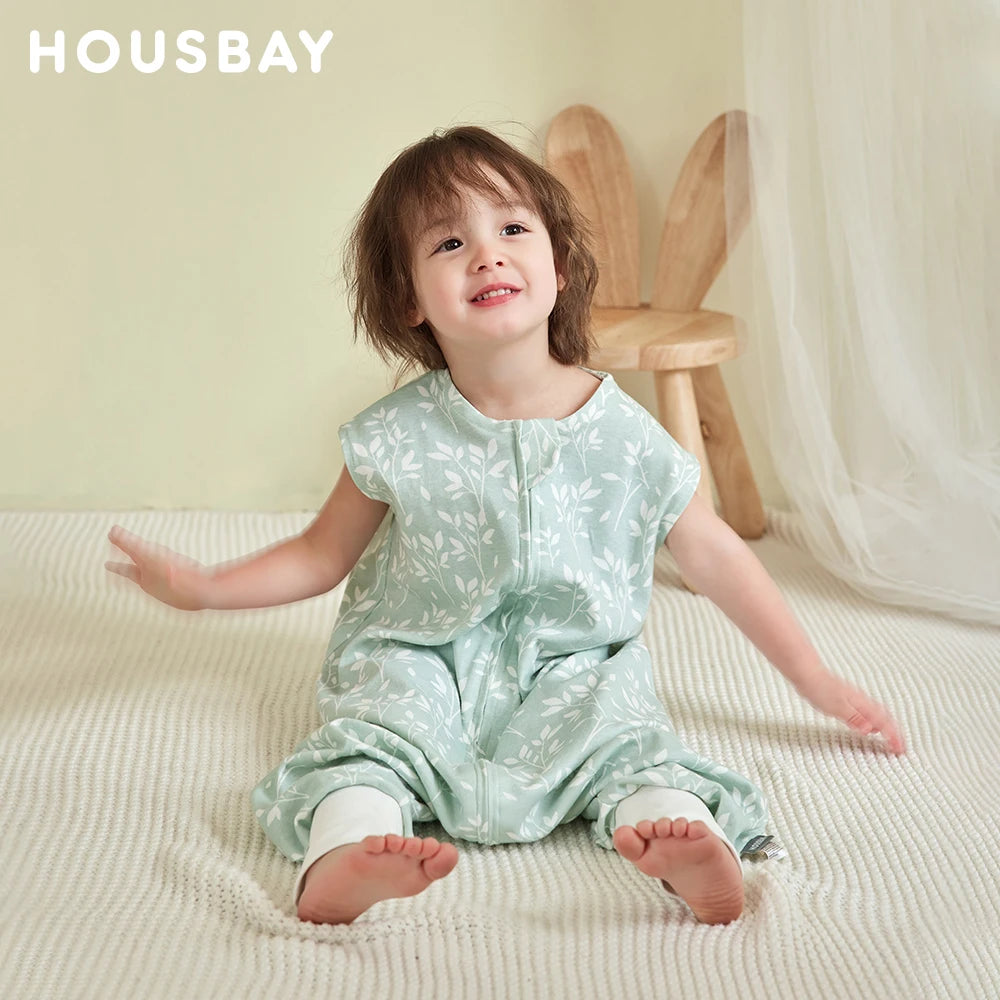 Bib-Style Sleeping Bag With Split Legs Single Layer All-Cotton Lightweight To Keep Baby Cool In Spring And Autumn