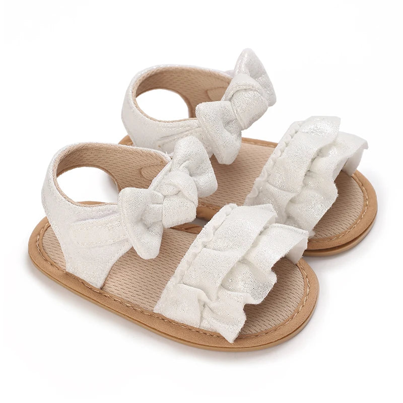 White Cute 0-18M Baby Cute Open toed Bow Summer Sandals Princess Casual Soft Rubber Bottom Non slip Sandals