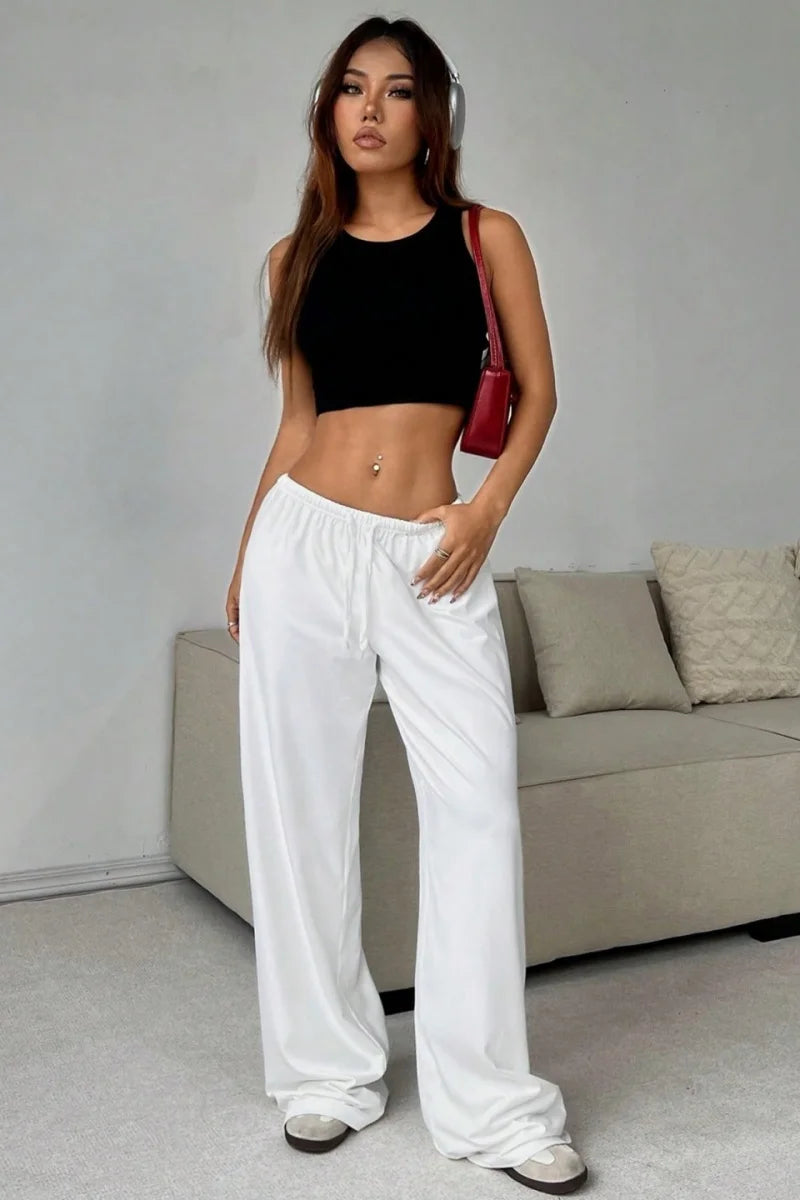 New women's fashion solid color casual loose wide-leg pants