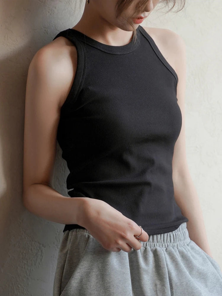 Knit White Crop Top Women Sleeveless Sexy Outfits Solid O Neck Tight Stretch  Basic Summer Tank Top Women 2025 Streetwear