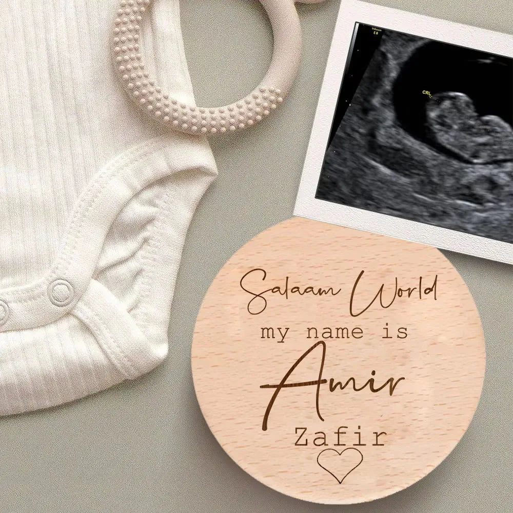 Personalised Custom Salam World Islamic Muslim Newborn Boy Girl Wooden Milestone Card Welcome To World Baby Shower Birth Gifts