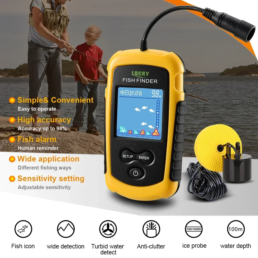 Lucky LCD Color Screen Portable Wired Fish Finder 100M Depth Range Sonar Echo Sounders Fishfinder Fishing Finder