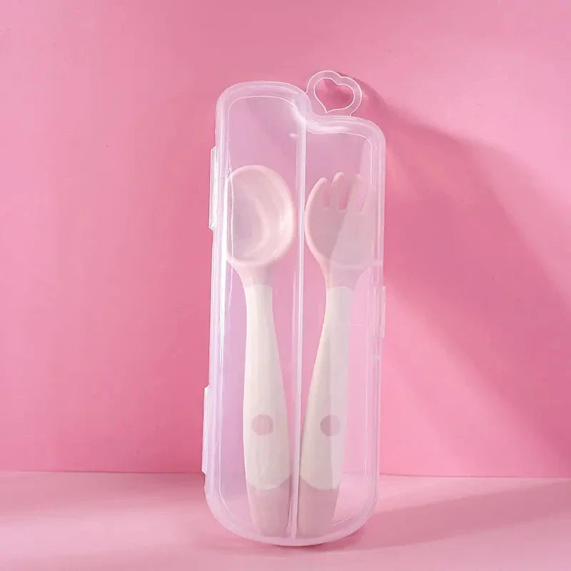 Baby Fork and Spoon Set Soft Silicone Handle Bendable Toddler Utensils Training Tableware Self Feeding Tools for Infants Kids