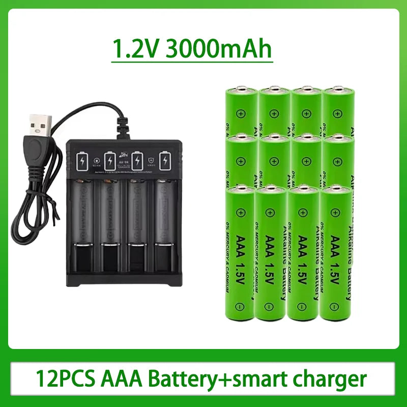 100% New AAA Battery 3000 MAh Rechargeable Battery AAA 1.5 V 3000 MAh Rechargeable New Alcalinas Drummey + Charger