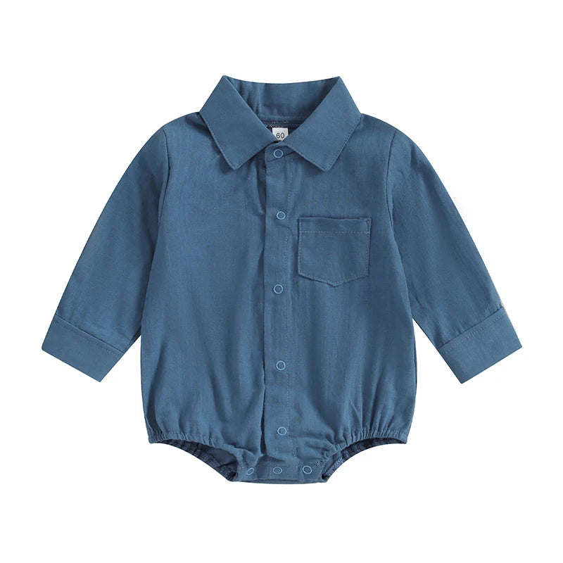 2023-08-16 Lioraitiin 0-24M Newborn Baby Boy Cotton Linen Shirt Romper Solid Long Sleeve Lapel Button Down Jumpsuit Clothes