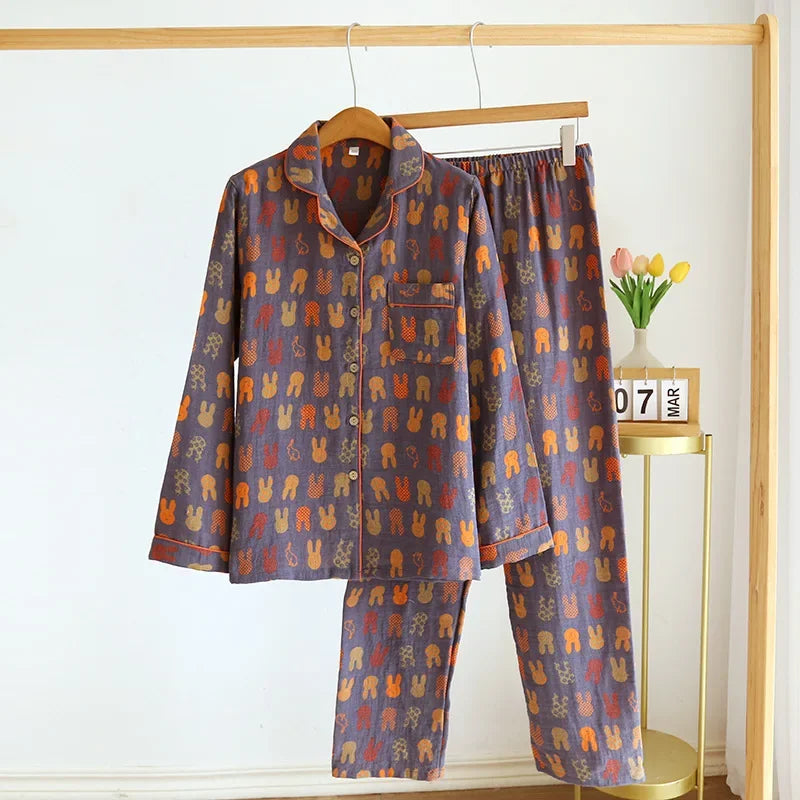 2026 Spring and Autumn New Couple Pajama Set 100% Cotton Long Sleeve Pants for Men and Women Two Piece Cute Home Furnishings
